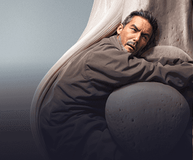 A man with his body uncomfortably wrapped around a bone joint